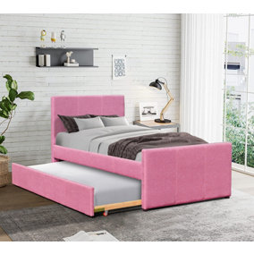 3ft Single Fabric Bed Frame With Trundle Bed in Pink