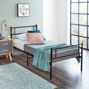 3ft Single Metal bed Frame In Black With Straight Headboard