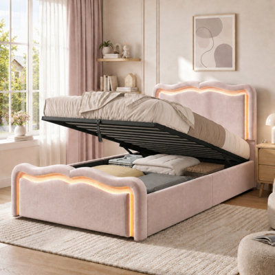 3FT Single Ottoman Bed Frame, Upholstered Wave Design with Hydraulic ...