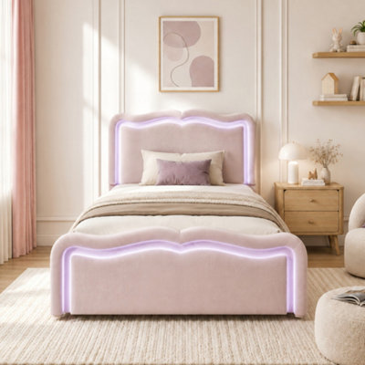 3FT Single Ottoman Bed Frame, Upholstered Wave Design with Hydraulic ...