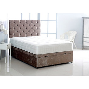 3FT Single Truffle Crush Velvet Foot Lift Ottoman Bed With Headboard & Mattress