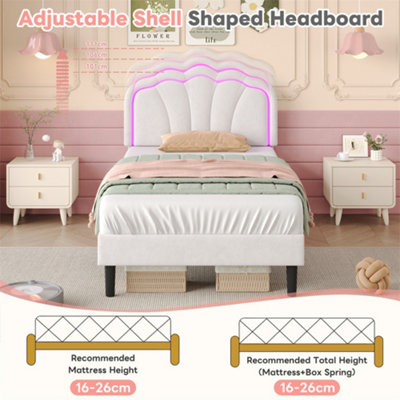 3ft Single Upholstered Bed with LED Adjustable Shell Shape Headboard ...