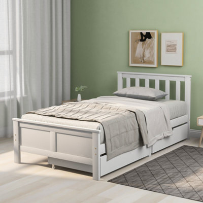 3ft Single Wooden Solid White Pine Storage Bed with Drawers Bed