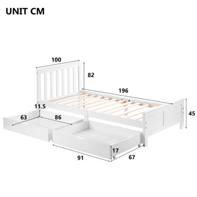 3ft Single Wooden Solid White Pine Storage Bed with Drawers Bed
