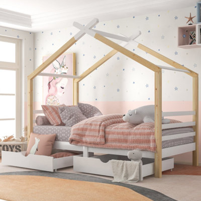 3FT Solid Pine Wood Kids Bed Frame with Storage Underneath, Toddler ...