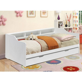 3ft White Wooden Bed with Trundle With Shelving