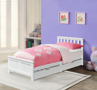 3ft White Wooden Bedframe With 2 Pull Out Drawers