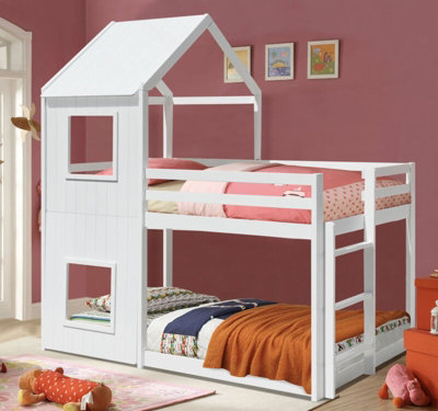 3ft White Wooden House Bunk Bed