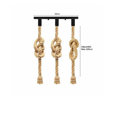 3Head Gold Rope Light Pendant 1m Hemp Rope Spider Light Ceiling Hanging ...