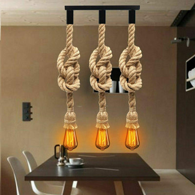 3Head Gold Rope Light Pendant 1m Hemp Rope Spider Light Ceiling Hanging ...