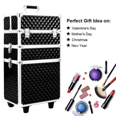 3in1 Diamond Pattern Cosmetic Makeup Train Case