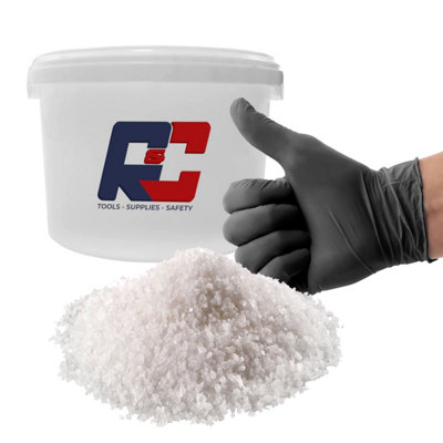 3kg White Rock Salt De-Icing Kit Bucket with Gloves, Food Safe Reusable Tub
