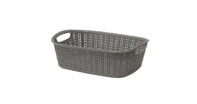 3L Loop Knitted Effect Grey Rectangle Plastic Storage Basket 27cm x 20cm x 10cm