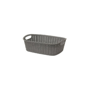 3L Loop Knitted Effect Grey Rectangle Plastic Storage Basket 27cm x 20cm x 10cm