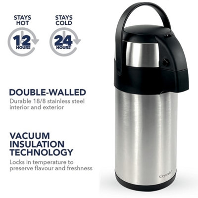 3L Tea Coffee Air Pot Flask Pump Action Vacuum Insulated Carry Handle DIY