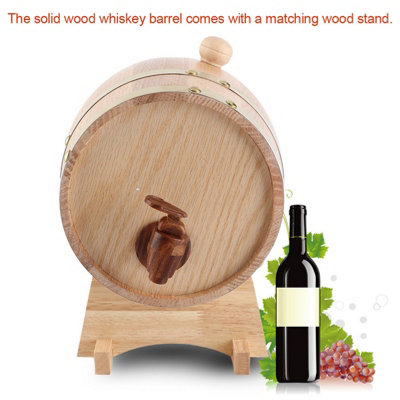 3L Vintage Oak Wood Wine Barrel Dispenser for Whiskey, Bourbon, and Tequila