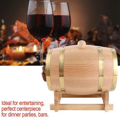 3L Vintage Oak Wood Wine Barrel Dispenser for Whiskey, Bourbon, and Tequila