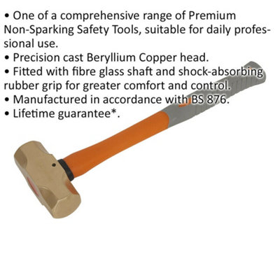 3lb Sledge Hammer - Non-Sparking - Fibre Glass Shaft - Shock Absorbing Grip