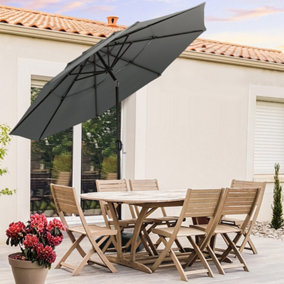3M 3-Tier Garden Parasol Umbrella Sun Shade with Mobile Base Easy Crank and Push Button Dark Grey