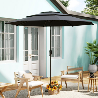 3M 3 Tier No Base Parasol Backyard Garden Patio Umbrella Sun Shade with Push button Tilting and Easy Crank