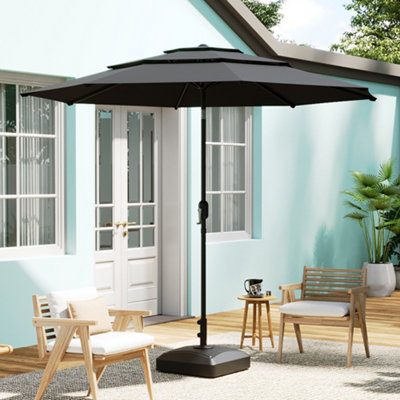 3M 3-Tier Parasol Umbrella Sun Shade with Mobile Base Easy Crank and Push Button