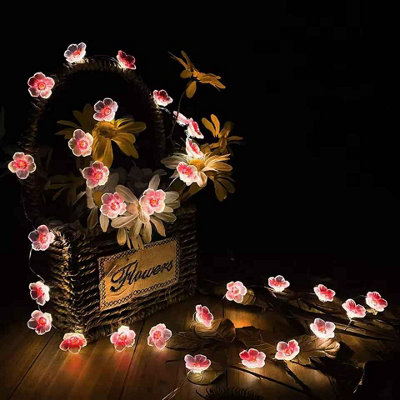 3M 30 LED Cherry Blossom Fairy Lights, Pink Battery Powered String Lights for Outdoor Decoration