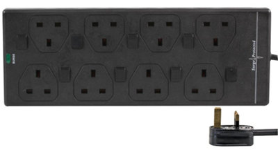 3m 8 Way Individually Switched Surge Protected Extension Lead, Black
