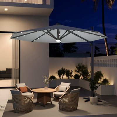 3M Aluminium Garden Cantilever Round Parasol with Lights 360 Degree ...