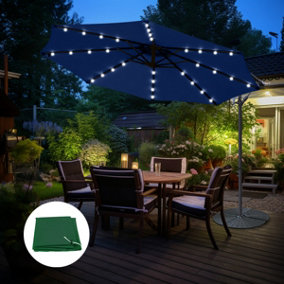 3M Banana Umbrella Blue w/ Base Cover LED Solar Garden Patio Cantilever Parasol