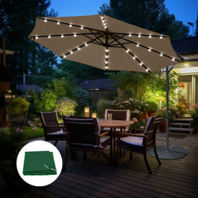 3M Banana Umbrella Taupe w/ Base Cover LED Solar Garden Patio Cantilever Parasol