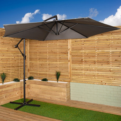 3m Cantilever Parasol in Grey with Crank Handle for Patio Garden Banana Parasol with UV Protection