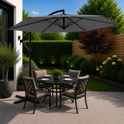 ZealWe 3m Cantilever Patio Parasol With Cover & Crank - Banana Sun Shade Umbrella For Garden, Pool, Deck | Khaki