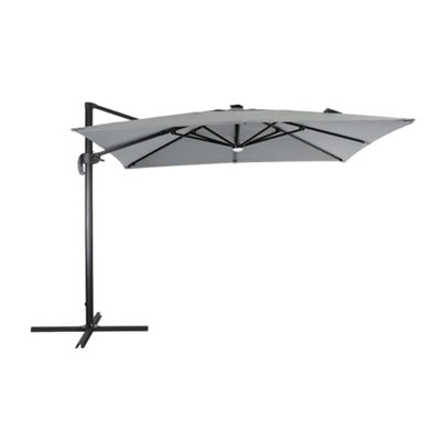 3m Cantilever Parasol with 360 Degree Rotation Outdoor Patio Rectangle Offset Umbrella with Solar LED