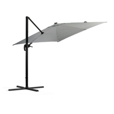 3m Cantilever Parasol with 360 Degree Rotation Outdoor Patio Rectangle Offset Umbrella with Solar LED