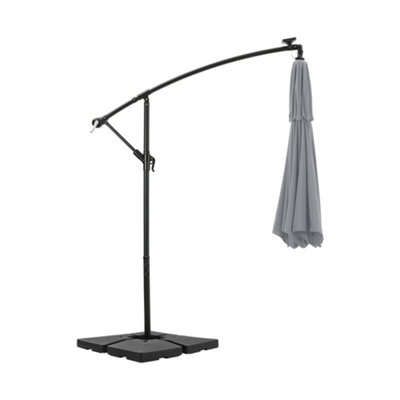 3M Cantilever Parasol with Base and Solar LED Lights for Outdoor Garden Backyard Patio Light Grey