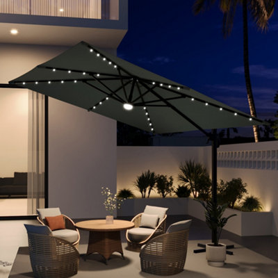 3m Cantilever Parasol with Solar LED Outdoor Patio Rectangle Offset ...