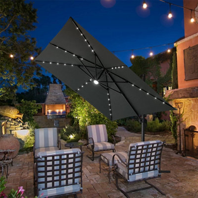 3m Cantilever Parasol with Solar LED Outdoor Patio Rectangle Offset Umbrella with 360 Degree Rotation