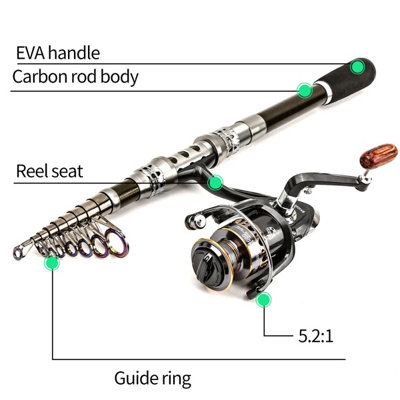 3m Carbon Lure Reel Combo, Telescopic Sea Fishing Rod, Ideal for Sea and  Freshwater Fishing, Sturdy
