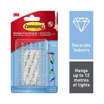 3M Command Clear Decorating Clips 20 Clips 24 Clear Strips Damage Free ...