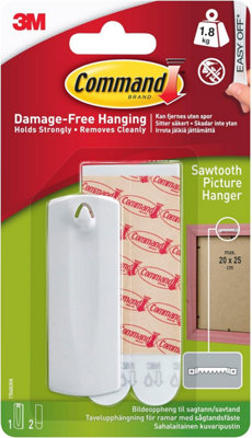 3M Command Sawtooth Picture Hanger 17040, White, 1 Hanger, 2 Large Strips