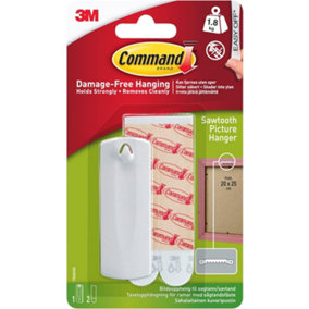 3M Command Sawtooth Picture Hanger 17040, White, 1 Hanger, 2 Large Strips