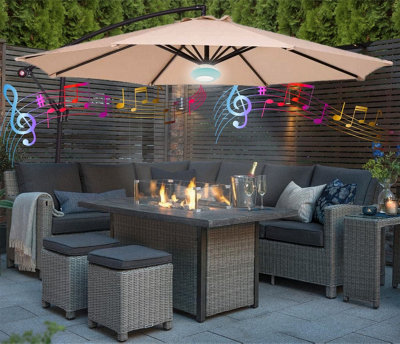 3m Cream  Outdoor Cantilever Banana Garden Parasol with Bluetooth Speaker and LED Lights