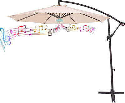 3m Cream  Outdoor Cantilever Banana Garden Parasol with Bluetooth Speaker and LED Lights