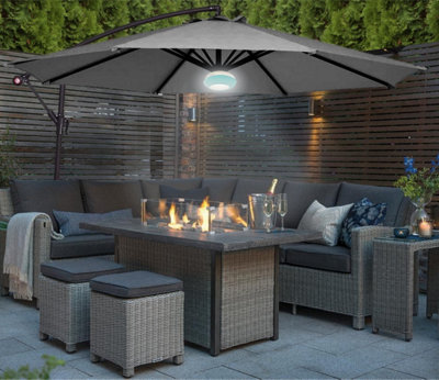 3m Cream  Outdoor Cantilever Banana Garden Parasol with Bluetooth Speaker and LED Lights