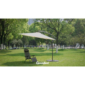 3m Cream Outdoor Cantilever Banana Garden Parasol with Bluetooth Speaker and LED Lights