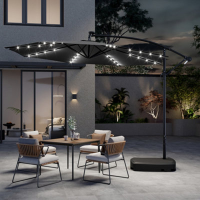 3M Dark Grey Crank Tilt with LED Light Outdoor Swing Umbrella Parasol with 60L Fillable Base DIY at B Q