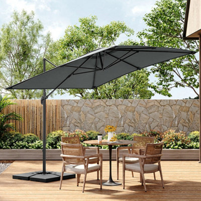 3M Dark Grey Square Rotatable Tilting Garden Rome Umbrella Cantilever Parasol with Square Fillable Base