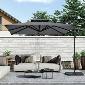 3M Dark Grey Tilt with LED Light Outdoor Garden  Patio Umbrellas Parasol for Beach Backyard and Pool with Square Base
