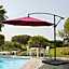 3M Garden Banana Parasol Cantilever Hanging Sun Shade Umbrella Shelter with Square Base, Wine Red