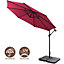 3M Garden Banana Parasol Cantilever Hanging Sun Shade Umbrella Shelter with Square Base, Wine Red